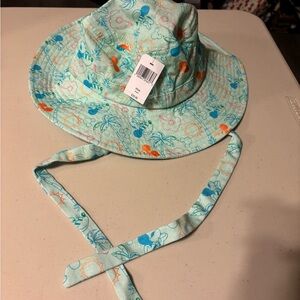 Disney Minnie  mouse bucket hat with straps. Aqua Floral Sun Hat